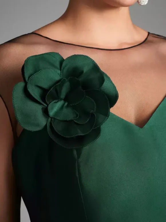 Robe de mariée pour mère de la mariée décolleté illusion sans manches coupe A plissée robes d'invitées de mariage