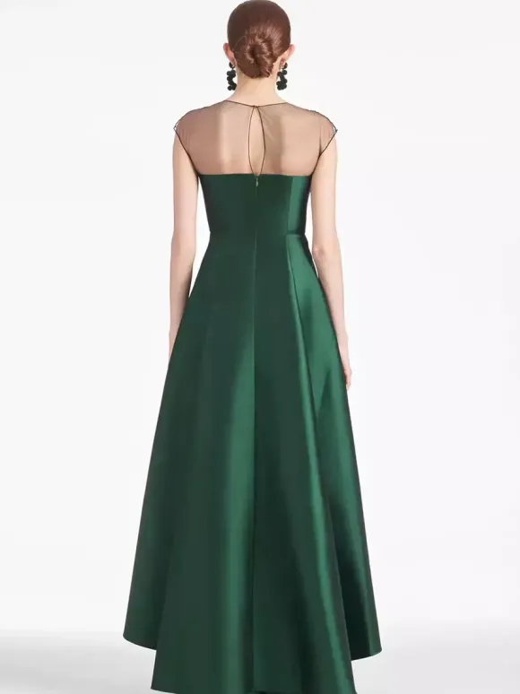 Robe de mariée pour mère de la mariée décolleté illusion sans manches coupe A plissée robes d'invitées de mariage
