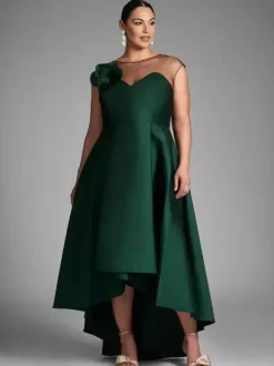 Robe de mariée pour mère de la mariée décolleté illusion sans manches coupe A plissée robes d'invitées de mariage