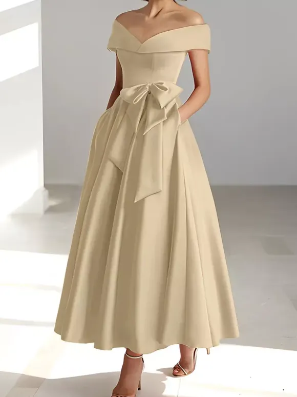 Robe de mariée pour mère épaules dénudées sans manches ligne a robes d'invitées de mariage