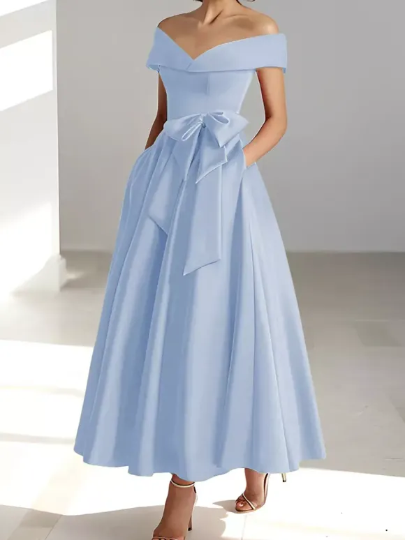 Robe de mariée pour mère épaules dénudées sans manches ligne a robes d'invitées de mariage