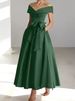 Robe de mariée pour mère épaules dénudées sans manches ligne a robes d'invitées de mariage