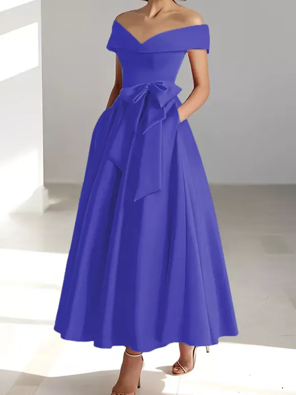 Robe de mariée pour mère épaules dénudées sans manches ligne a robes d'invitées de mariage