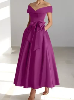 Robe de mariée pour mère épaules dénudées sans manches ligne a robes d'invitées de mariage