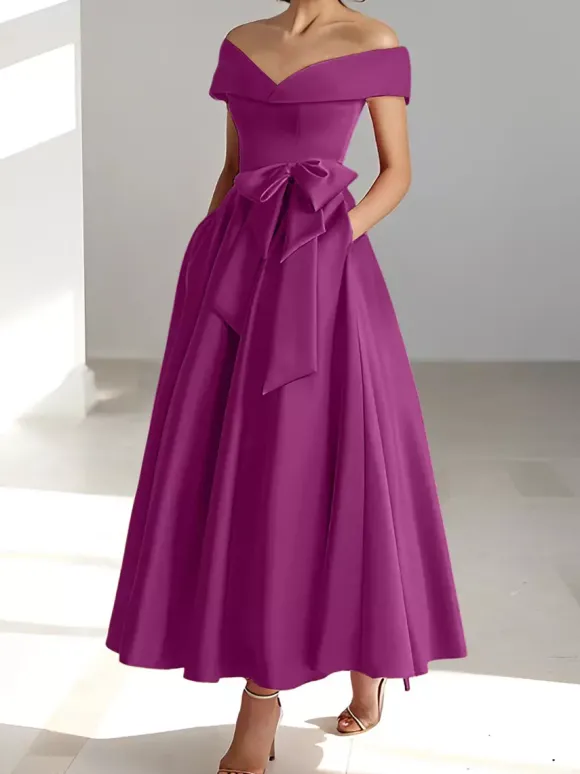 Robe de mariée pour mère épaules dénudées sans manches ligne a robes d'invitées de mariage