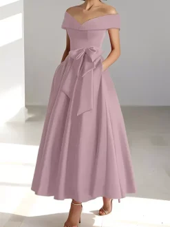 Robe de mariée pour mère épaules dénudées sans manches ligne a robes d'invitées de mariage