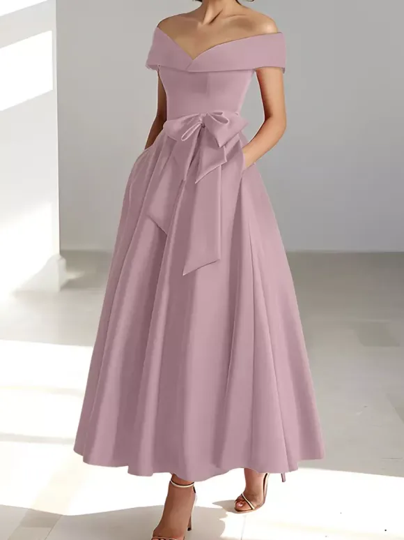 Robe de mariée pour mère épaules dénudées sans manches ligne a robes d'invitées de mariage