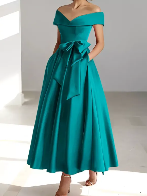Robe de mariée pour mère épaules dénudées sans manches ligne a robes d'invitées de mariage