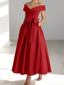 Robe de mariée pour mère épaules dénudées sans manches ligne a robes d'invitées de mariage