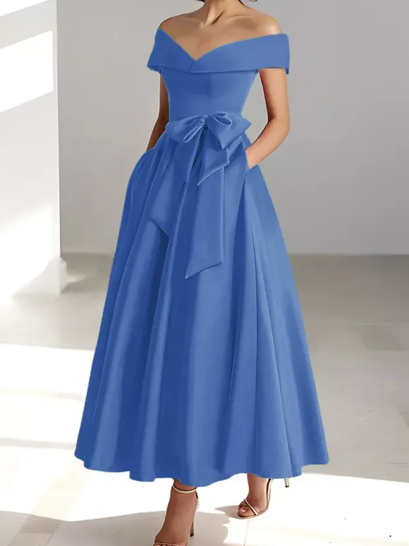 Robe de mariée pour mère épaules dénudées sans manches ligne a robes d'invitées de mariage