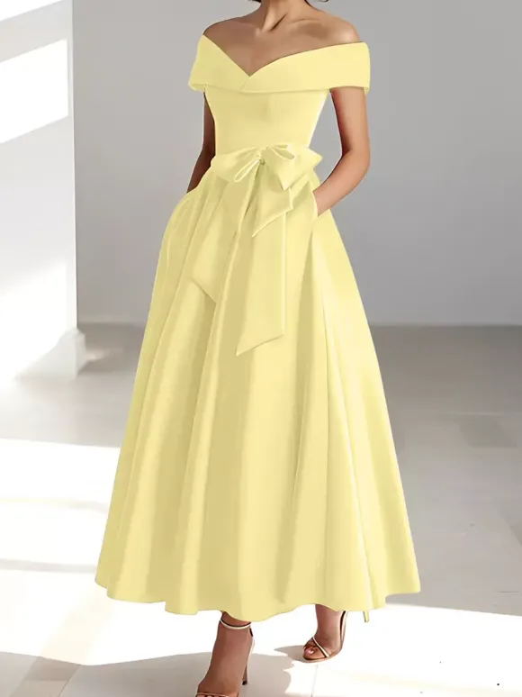 Robe de mariée pour mère épaules dénudées sans manches ligne a robes d'invitées de mariage