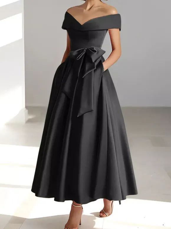 Robe de mariée pour mère épaules dénudées sans manches ligne a robes d'invitées de mariage
