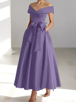 Robe de mariée pour mère épaules dénudées sans manches ligne a robes d'invitées de mariage