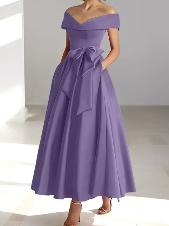Robe de mariée pour mère épaules dénudées sans manches ligne a robes d'invitées de mariage