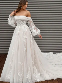 Robe de mariée princesse 2026 A-ligne avec train chérie cou sans manches dentelle robes de mariée personnalisation gratuite