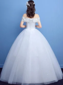 Robe de mariée princesse en tulle ivoire hors de l'épaule longueur au sol Robe de mariage