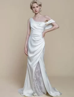 Robe de mariée simple à décolleté sirène sans manches en dentelle 20 cm