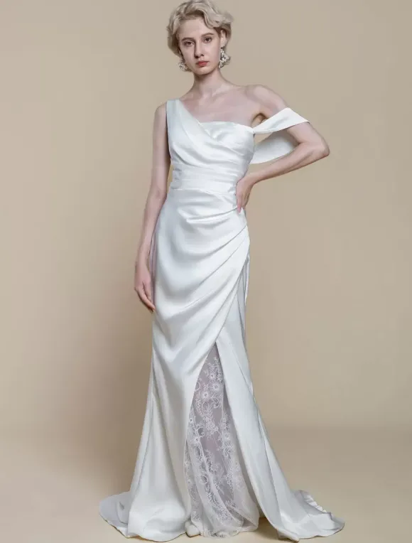 Robe de mariée simple à décolleté sirène sans manches en dentelle 20 cm