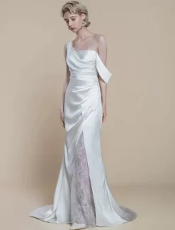 Robe de mariée simple à décolleté sirène sans manches en dentelle 20 cm