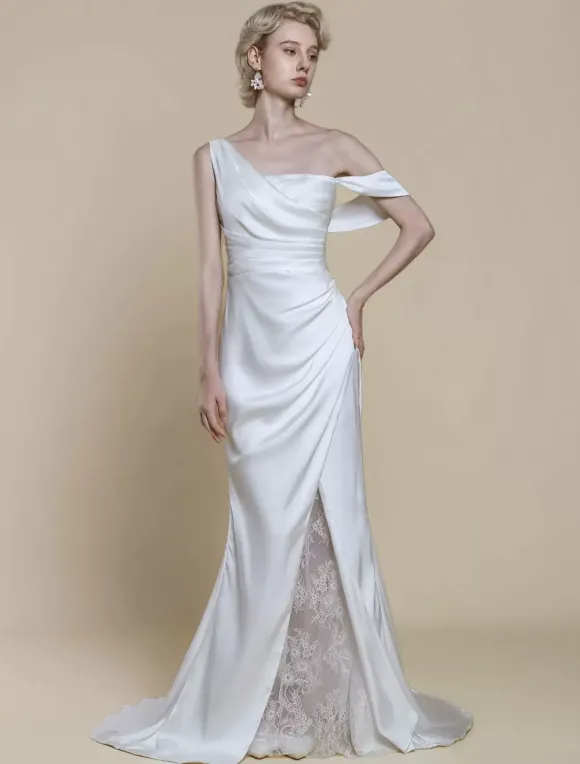 Robe de mariée simple à décolleté sirène sans manches en dentelle 20 cm