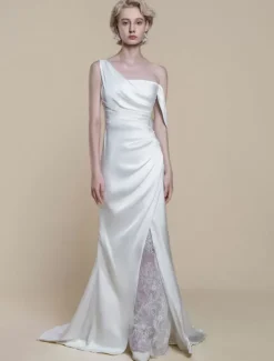 Robe de mariée simple à décolleté sirène sans manches en dentelle 20 cm