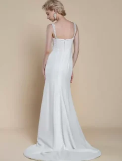 Robe de mariée simple à décolleté sans manches avec perles et sirène