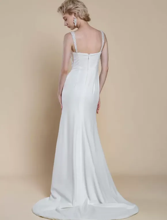 Robe de mariée simple à décolleté sans manches avec perles et sirène