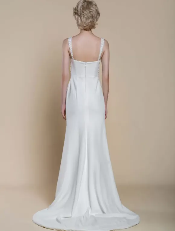 Robe de mariée simple à décolleté sans manches avec perles et sirène