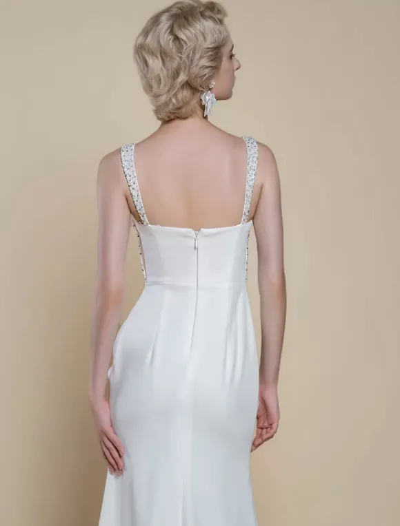 Robe de mariée simple à décolleté sans manches avec perles et sirène