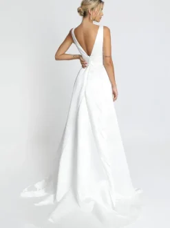 Robe de mariée simple blanche tissu satiné robe de mariée sans manches sans manches sans dos sans dos