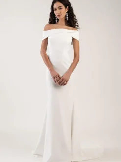 Robe de mariée simple blanche col bateau au sol robe de mariage