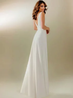 Robe de mariée simple col V plongeant zip sur dos au sol