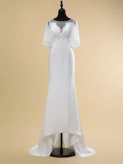 Robe de mariée simple en dentelle avec décolleté illusion et manches courtes robe de bal en dentelle 40 cm