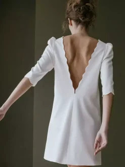 Robe de mariée simple robe de mariée courte col rond dos en V manche 3/4 robe mariage civil