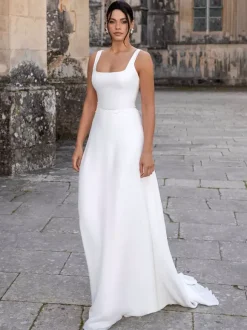 Robe de mariée simple robe de bal col bijou manches courtes volants 30 cm