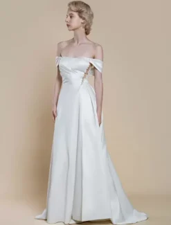 Robe de mariée simple robe de bal décolleté sans manches perles 20 cm
