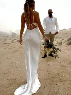 Robe de mariée simple sirène sans bretelles plissée sans manches 45 cm robes de mariée