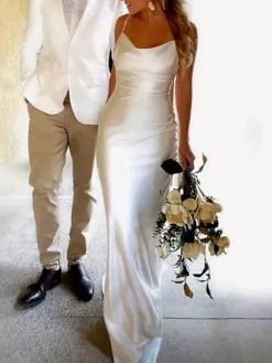 Robe de mariée simple sirène sans bretelles plissée sans manches 45 cm robes de mariée