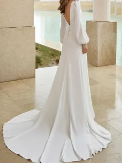 Robe de mariée simple sirène bijou cou manches longues robes de mariée personnalisation gratuite