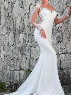 Robe de mariée sirène en dentelle robe de mariée bustier à manches longues