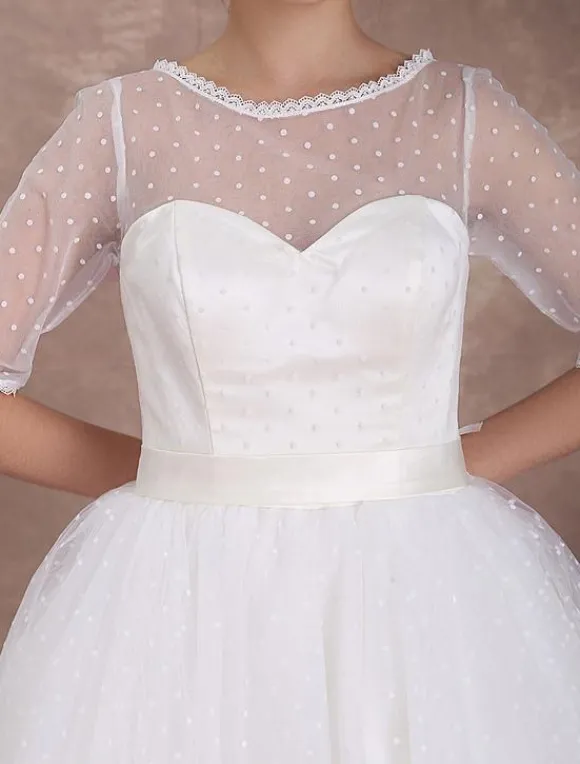 Robe de Mariée Vintage Courte Robe de mariée A-ligne satin en dentelle avec doublure