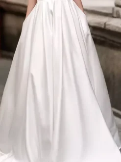 Robe de mariée Vintage en Satin ligne A col bateau sans manches longueur au sol 2026