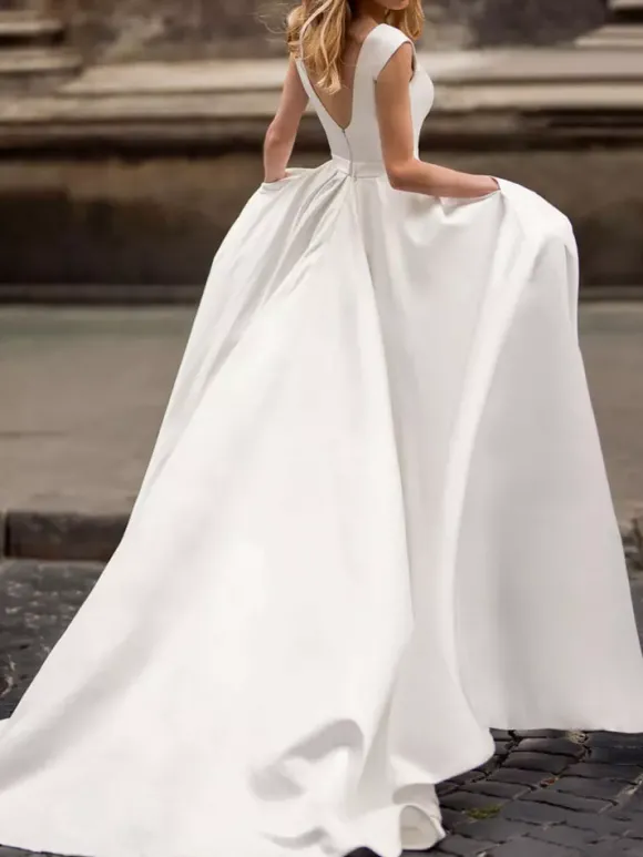 Robe de mariée Vintage en Satin ligne A col bateau sans manches longueur au sol 2026