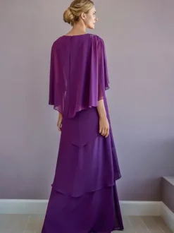 Robe de mère à col bijou demi-manches ligne a perles longueur au sol robes d'invitées pour mariage