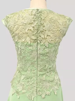 Robe de mère à col bijou manches trois quarts longueur thé robes d'invitées trapèze pour mariage