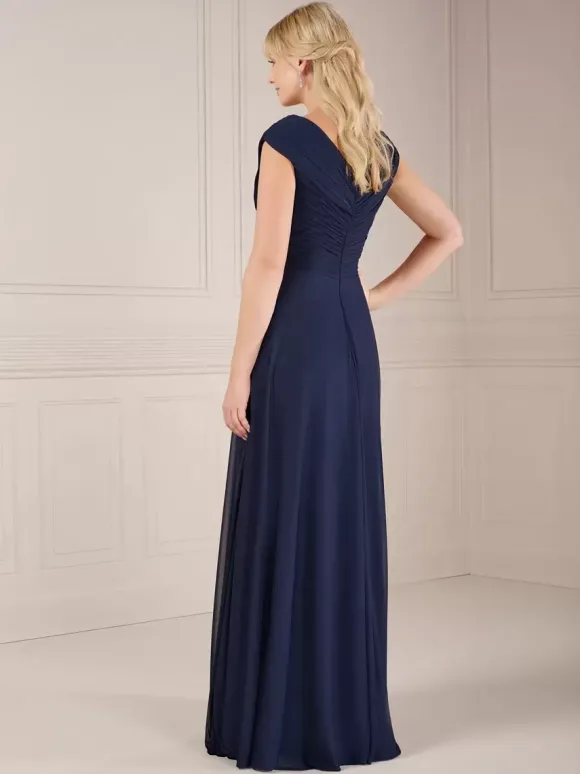 Robe de mère à col en V et manches courtes robe de bal avec appliques robes d'invitées pour mariage
