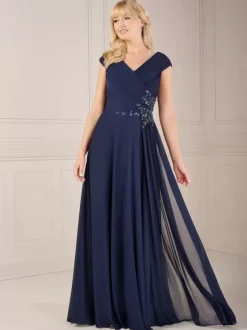 Robe de mère à col en V et manches courtes robe de bal avec appliques robes d'invitées pour mariage