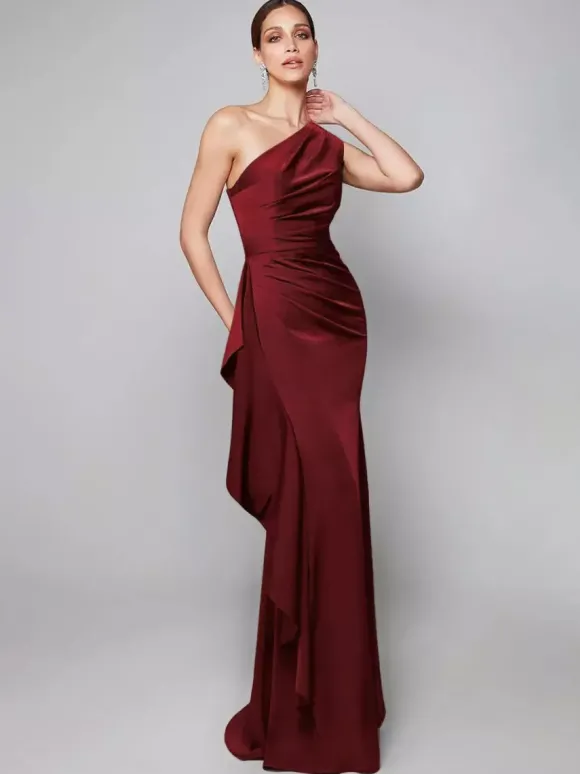 Robe de mère asymétrique plissée à une épaule robes d'invitées de forme sirène pour mariage