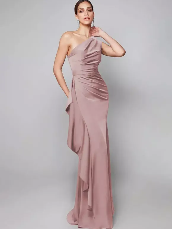 Robe de mère asymétrique plissée à une épaule robes d'invitées de forme sirène pour mariage