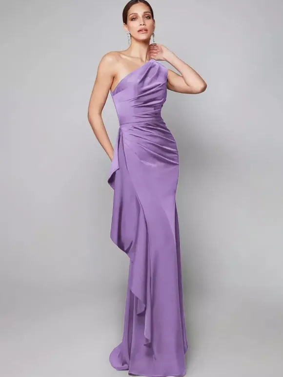Robe de mère asymétrique plissée à une épaule robes d'invitées de forme sirène pour mariage